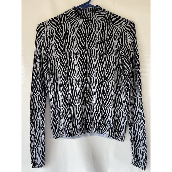 ATM Animal Print Cashmere Cotton Mock Neck Sweater Zebra XS EUC - Picture 1 of 10